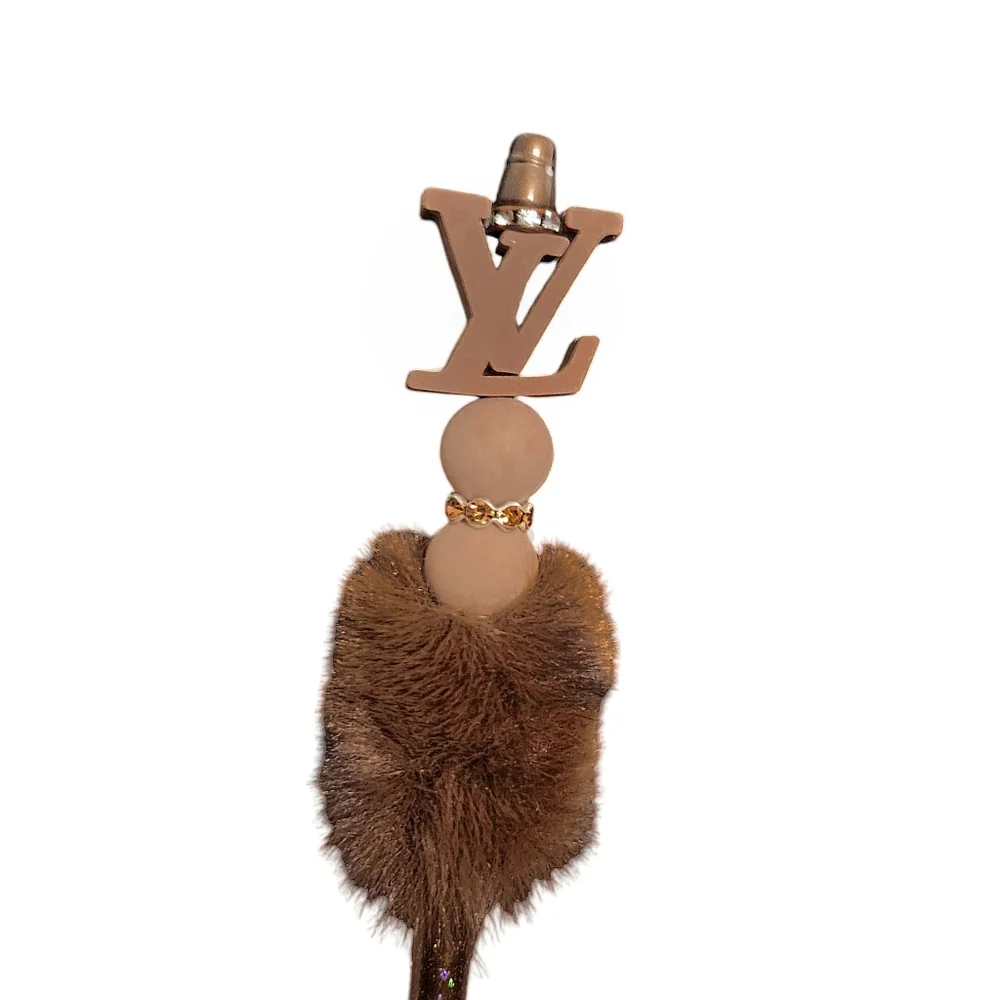 Fancy Fashion Bling Fur Beaded Ballpoint Twist Pen Focal Bead Brown